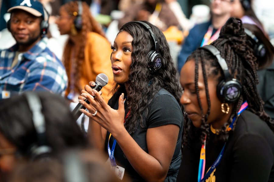 Podcast creators networking at The Podcast Show